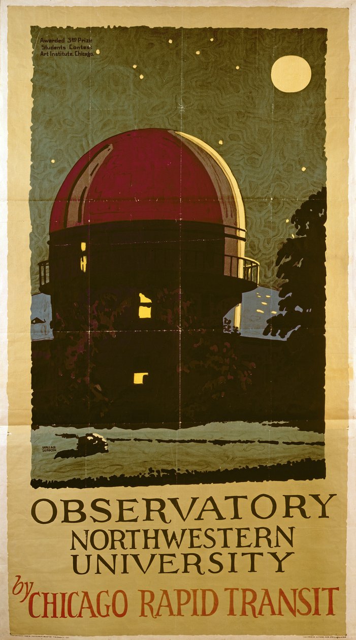 Observatory Northwestern University, a Chicago Rapid Transit Company plakátja, USA, 1925 alkotó: Wallace Swanson