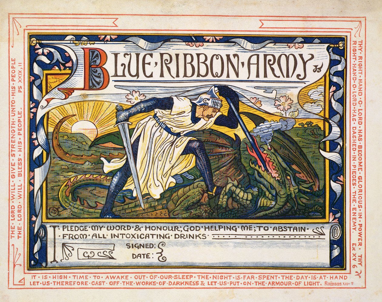 "Kékszalagos hadsereg, mértékletesség fogadalma" alkotó: Walter Crane