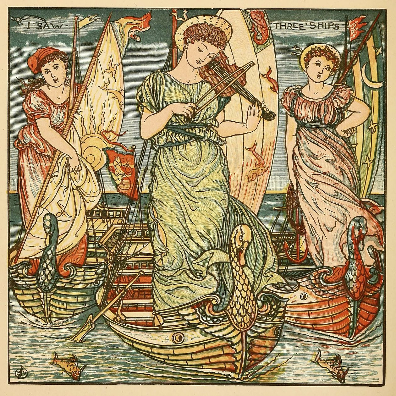 Három hajót láttam, Walter Crane festménykönyvéből, 1889. alkotó: Walter Crane
