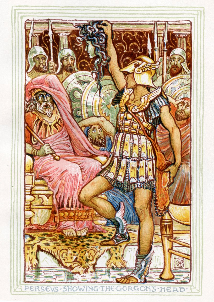 Perszeusz Medúza fejét mutatja alkotó: Walter Crane