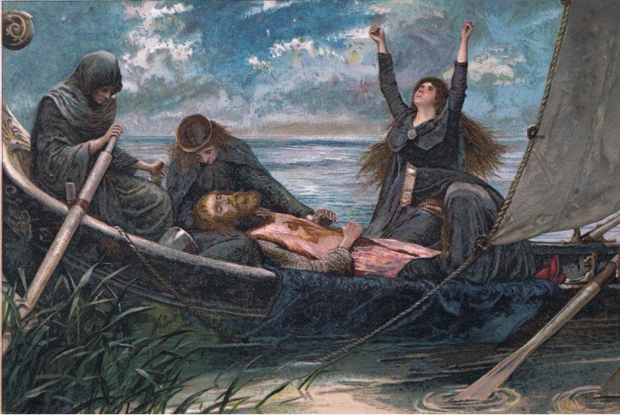 Arthur eltávozása, illusztráció a Tennyson Picturesből, az E P Dutton & Co., 1900 körül alkotó: Walter Paget