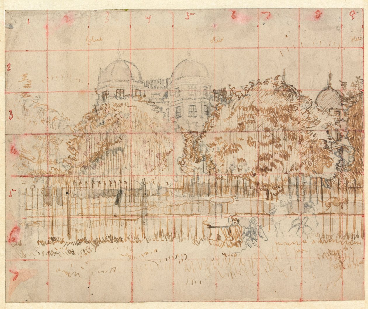 Regents Park (grafit, toll és tinta szürke papíron) alkotó: Walter Richard Sickert