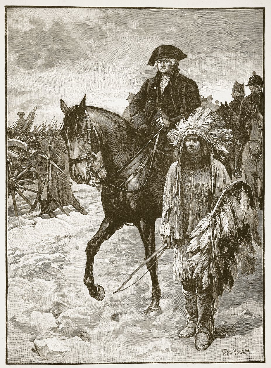 Washington átkelés a Delaware folyón, 1776, illusztráció a „Cassell illusztrált története Angliából” (szépia fotó) alkotó: Walter Stanley Paget