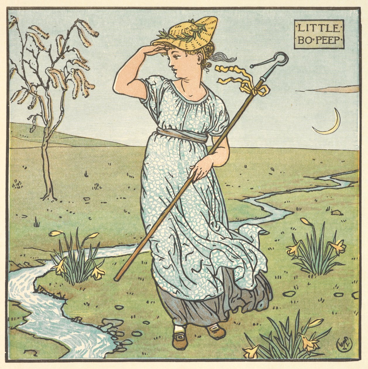 Színes illusztráció a „Little Boo Peep”-hez. alkotó: Walter Crane