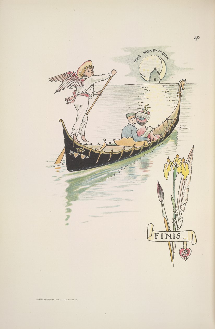 A nászút. A pár egy gondolában alkotó: Walter Crane