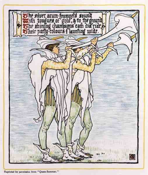 Trombitások liliomokkal, a Nyár királynőből alkotó: Walter Crane