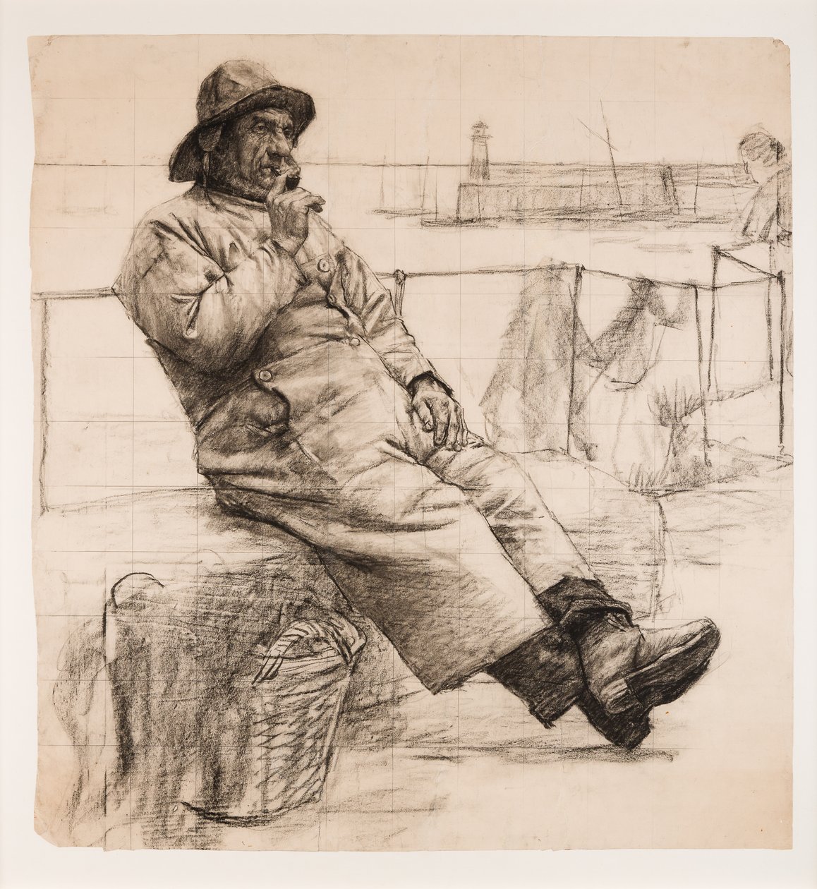 Pipázó halász (szén papíron) alkotó: Walter Langley