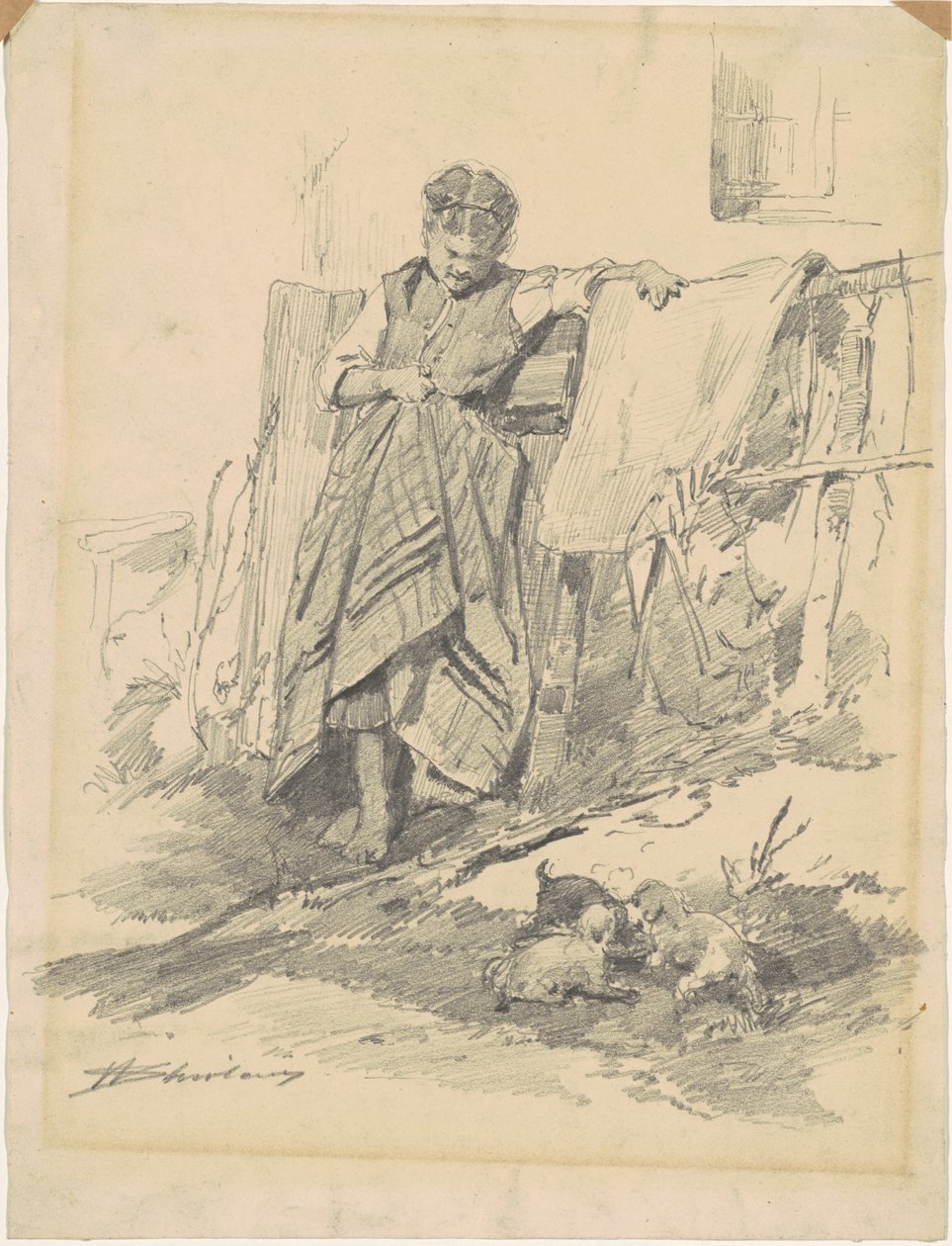 Nő nézi a kölyköket alkotó: Walter Shirlaw