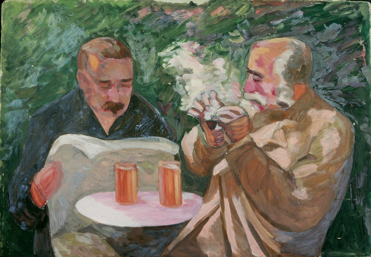 Férfiak a taverna kertjében alkotó: Walther Gamerith