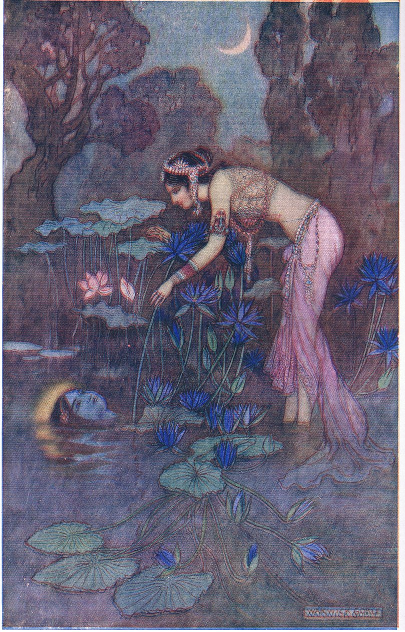 Sita megtalálja Rámát a lótuszvirágok között alkotó: Warwick Goble