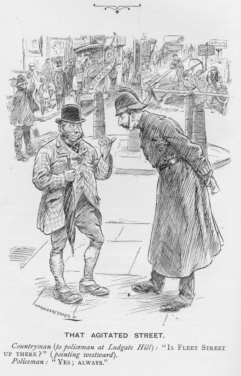 Az a felkavart utca, illusztráció a „The King”-ből, 1901. május 25 alkotó: Warwick Reynolds