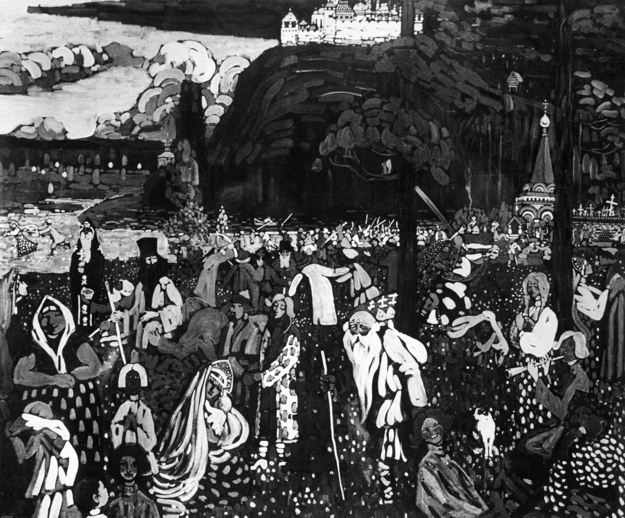 Színes élet, 1907 (tempera, vászon) alkotó: Wassily Kandinsky