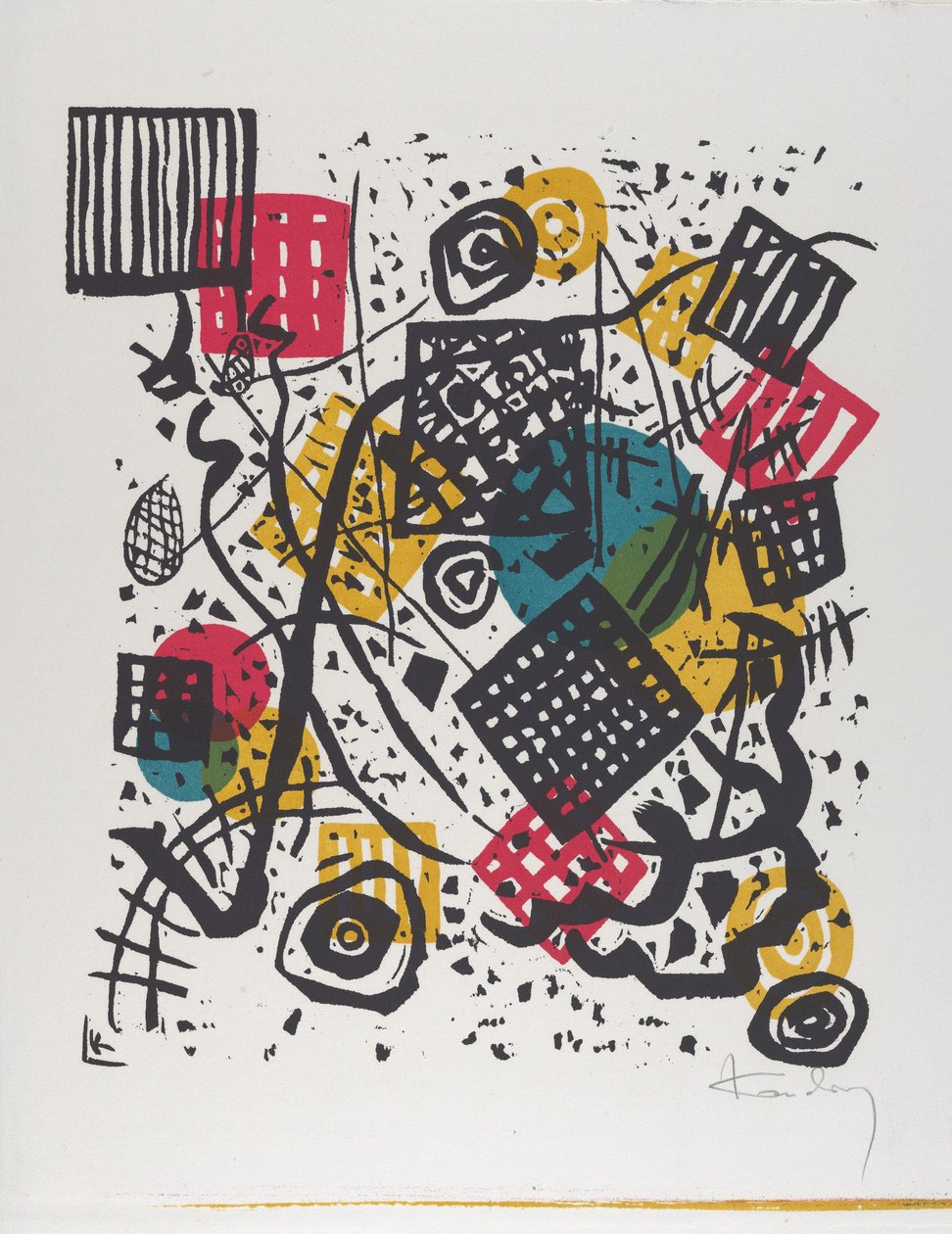 Kleine Welten V (Kis Világok V), 1922 (fametszet piros, kék, sárga és fekete színnel nyomtatva) alkotó: Wassily Kandinsky