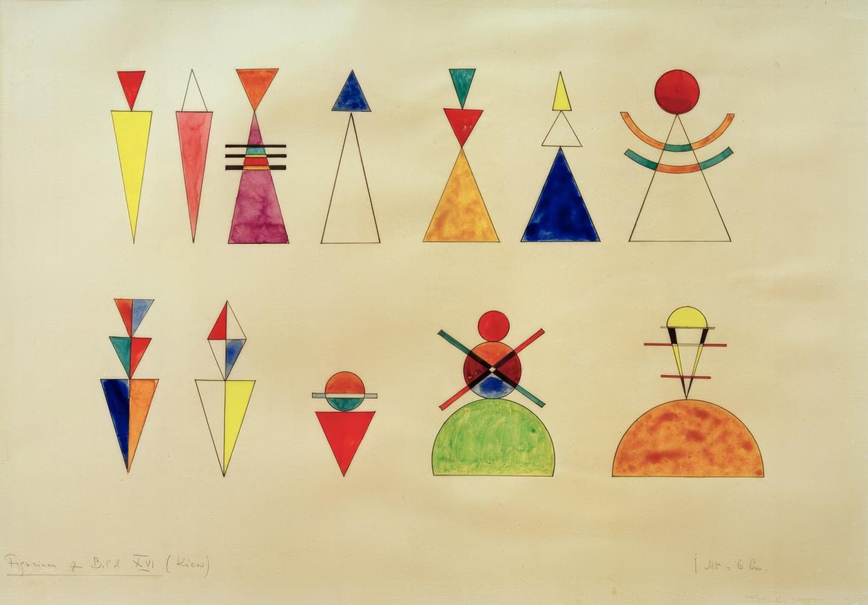 Képek kiállításon, figurák a XVI. képhez alkotó: Wassily Kandinsky