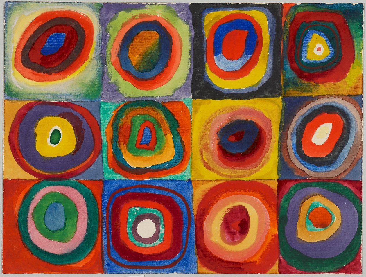 Színtanulmány - Négyzetek koncentrikus gyűrűkkel alkotó: Wassily Kandinsky
