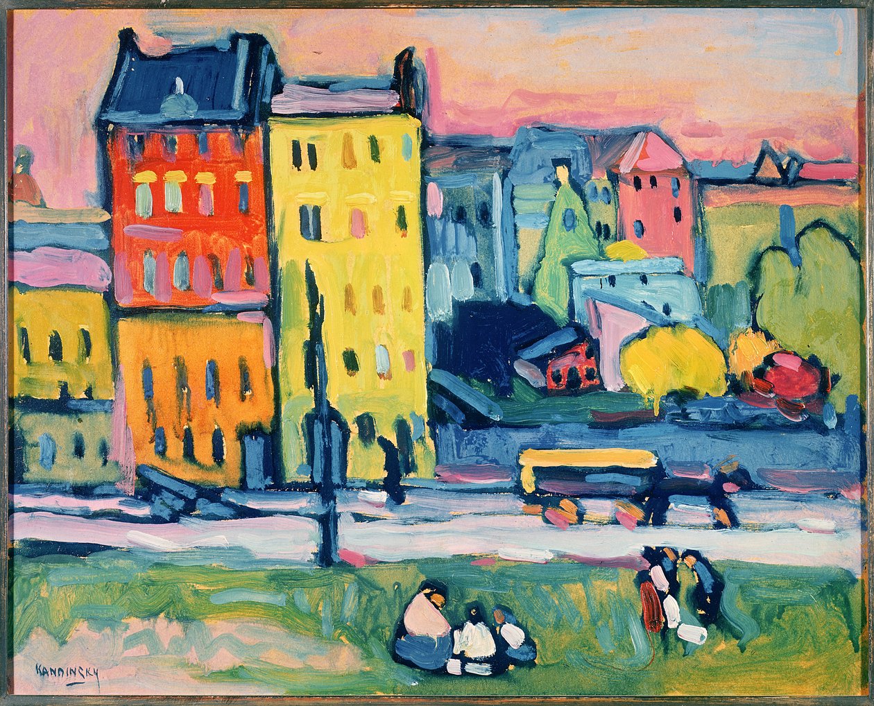 Házak Münchenben, 1908 (olaj, karton) alkotó: Wassily Kandinsky