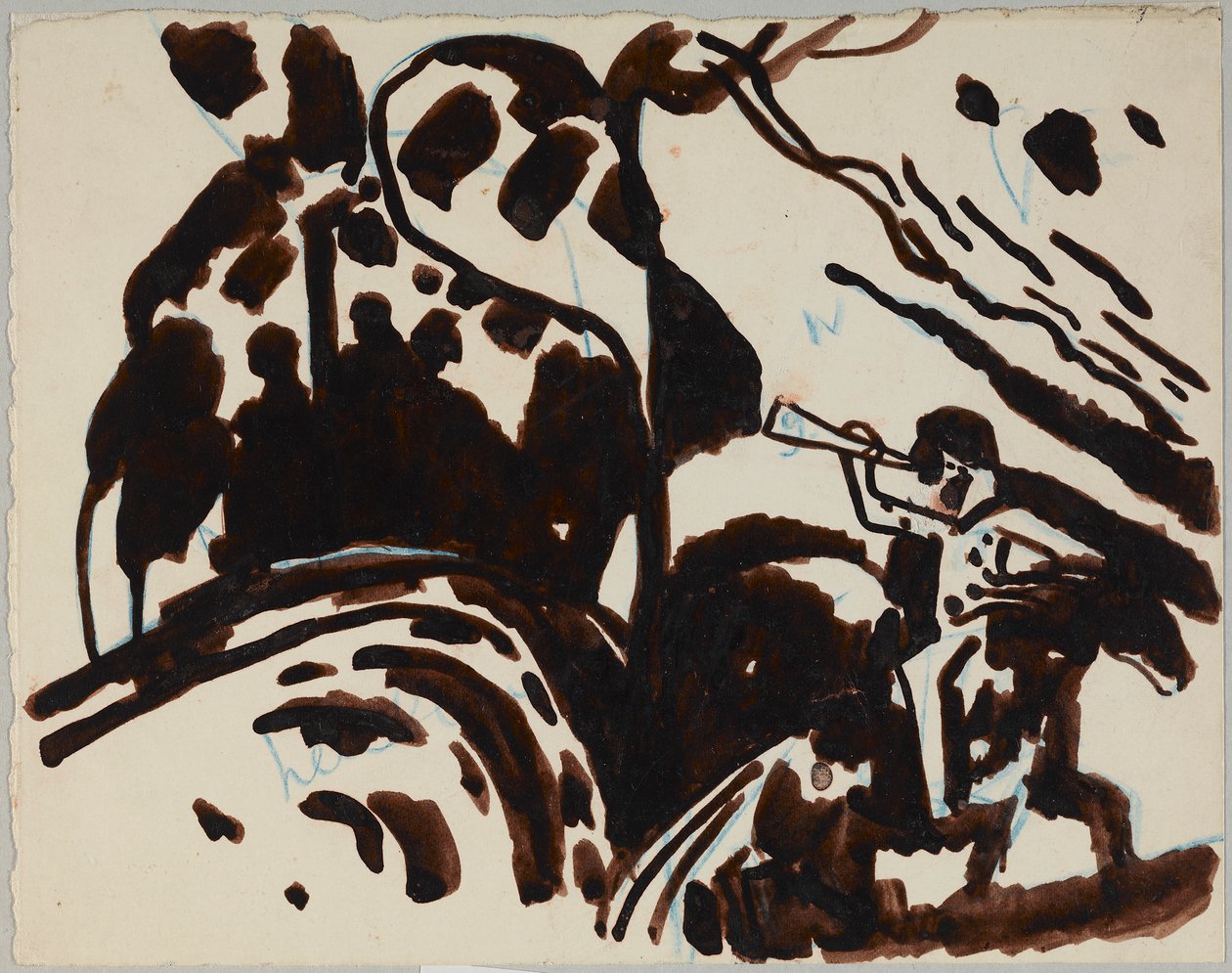 Táj egy trombitát fújó lovassal alkotó: Wassily Kandinsky