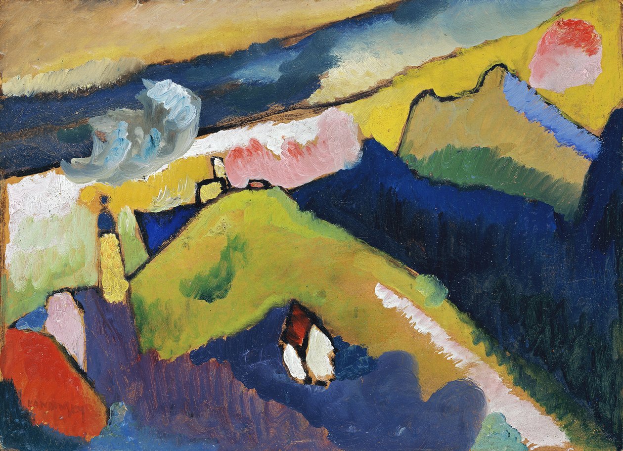 Murnau. Hegyi táj templommal, 1910 alkotó: Wassily Kandinsky