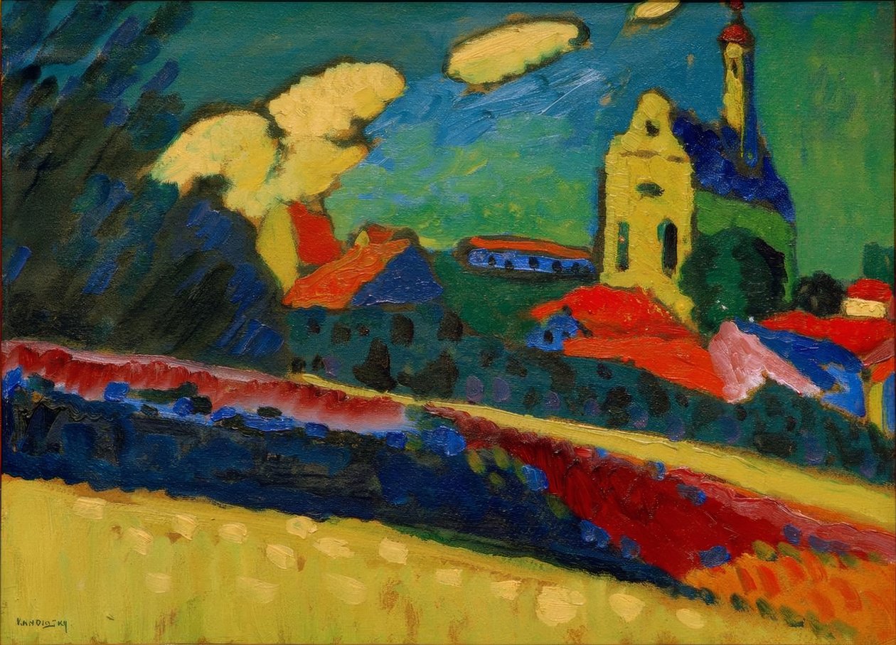 Murnau tanulmánya - Tájkép templommal alkotó: Wassily Kandinsky
