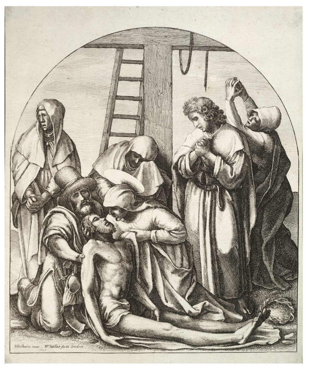 Leereszkedés a keresztről, Holbein után alkotó: Wenceslaus Hollar