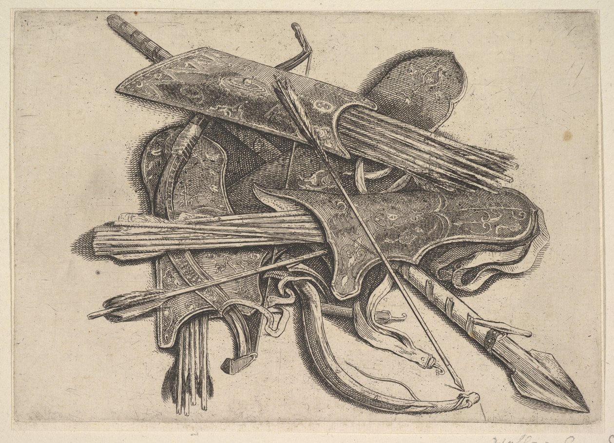 Íjak, tegezek és lándzsa, 1625-77. alkotó: Wenceslaus Hollar