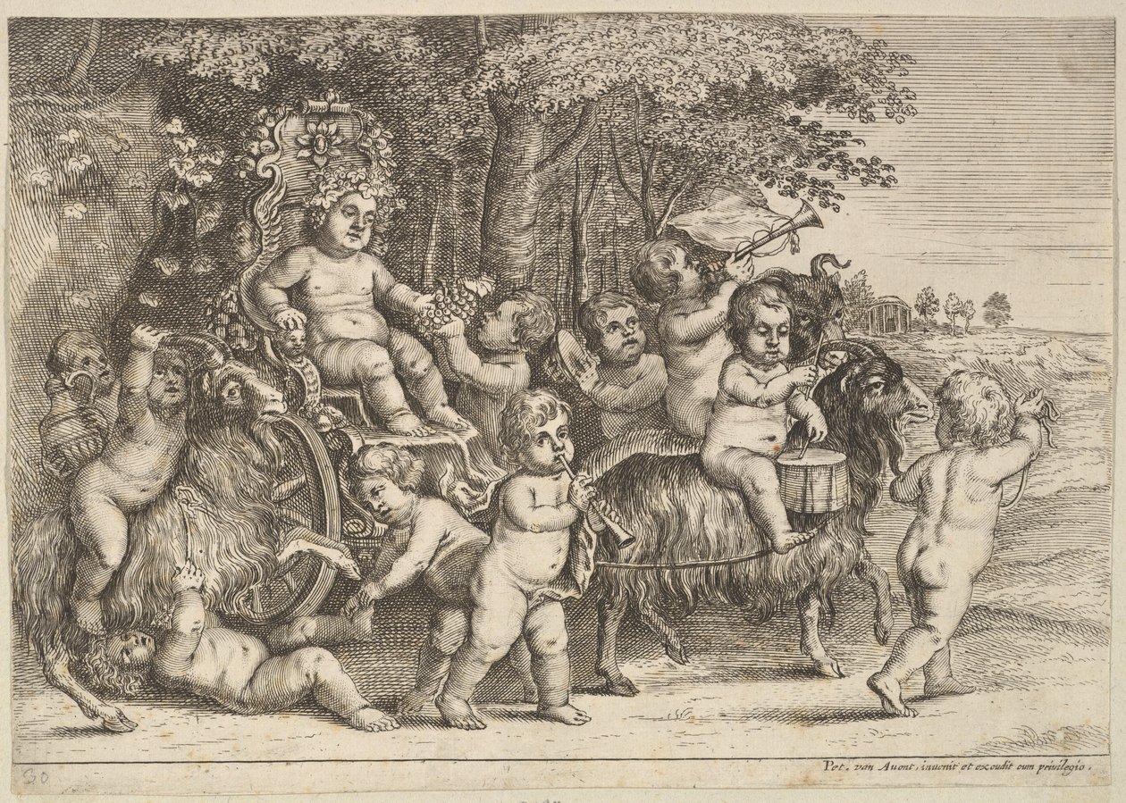 Tizenegy fiú és három kecske, 1625-77. alkotó: Wenceslaus Hollar
