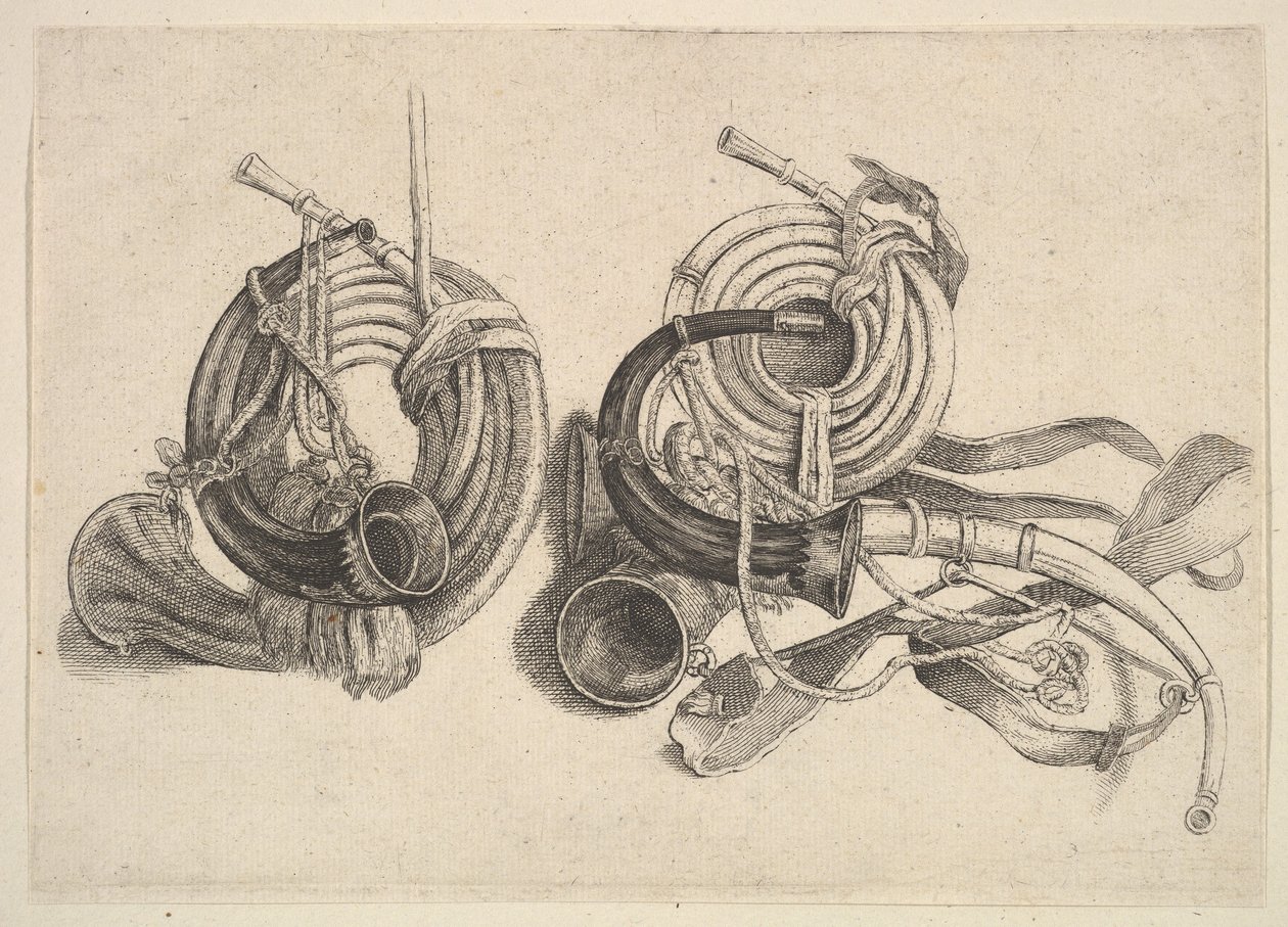 Öt vadászkürt, 1625-77. alkotó: Wenceslaus Hollar