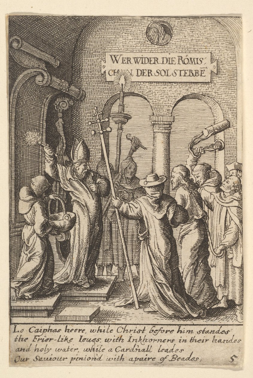Jézus Kajafás előtt, 1625-77. alkotó: Wenceslaus Hollar