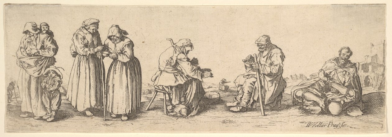 Hat férfi és női koldus, 1630. alkotó: Wenceslaus Hollar