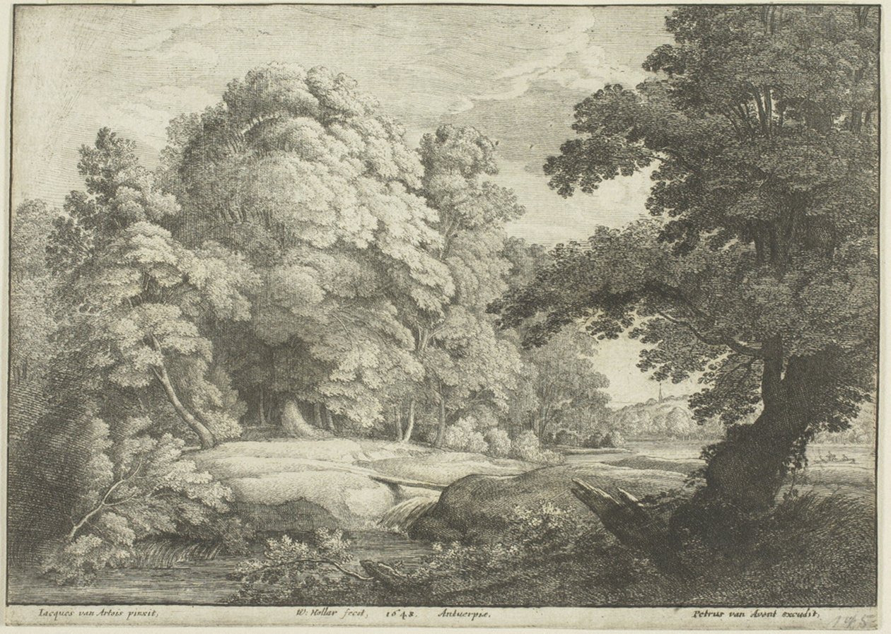 A híd a vízesés felett alkotó: Wenceslaus Hollar