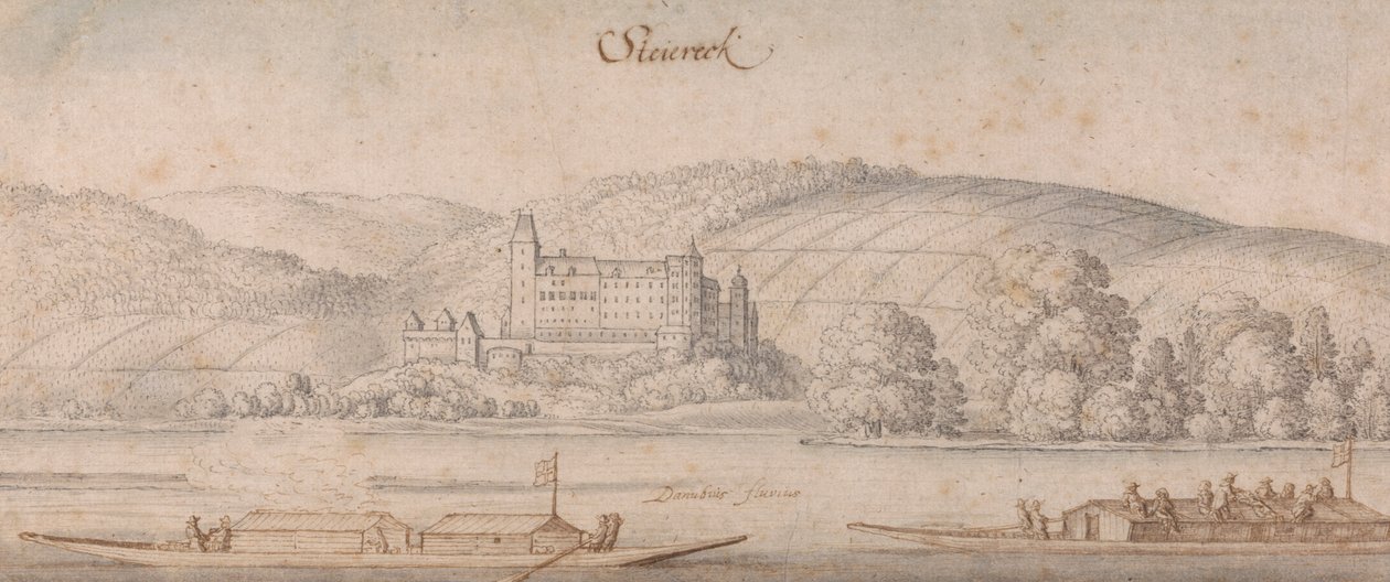 Kilátás a Steiereckre a Dunán alkotó: Wenceslaus Hollar