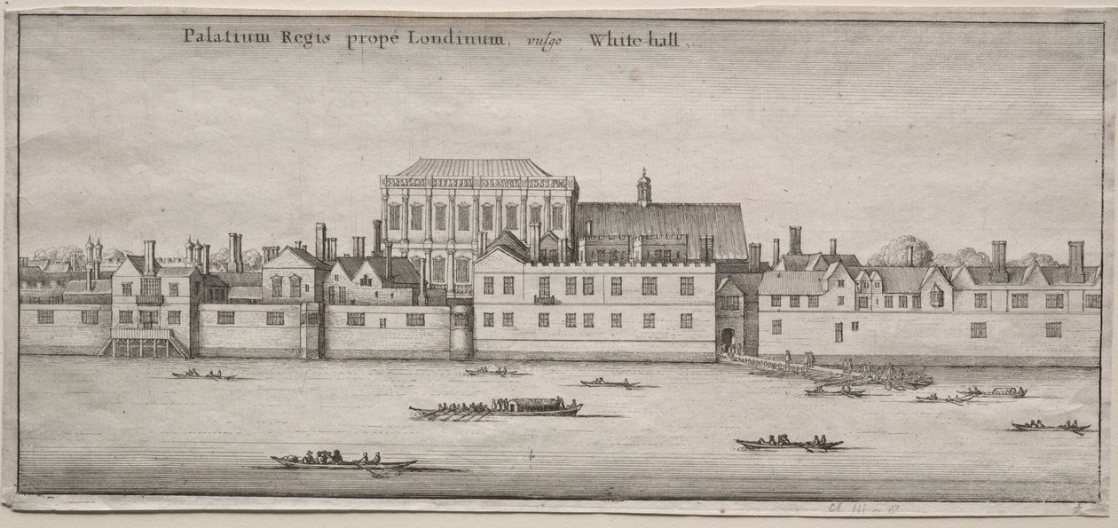 Kilátás Londonra: Whitehall a folyóról alkotó: Wenceslaus Hollar