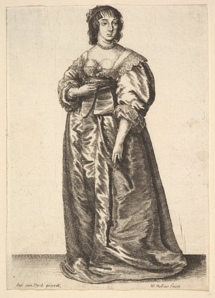 Egész alakos hölgy, Anthony van Dyck után, 1625-77. alkotó: Wenceslaus Hollar