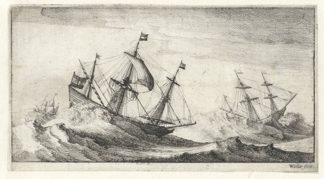 Vitorlás hajók tengeri viharban Tengeri tájak (sorozat címe) alkotó: Wenceslaus Hollar
