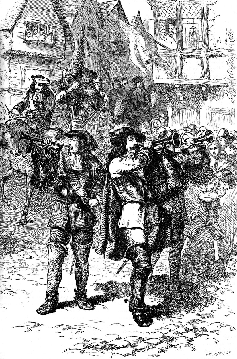 Jakab kihirdetése Bostonban, 1685 c1880 alkotó: Whymper