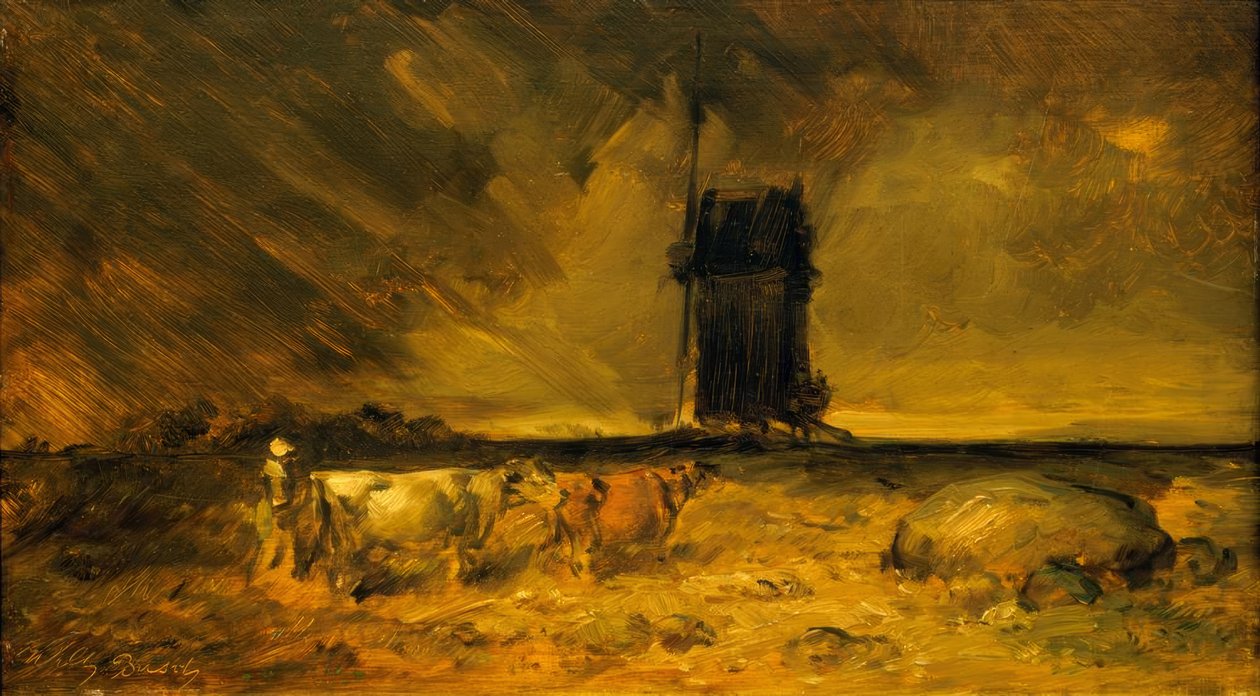 Nagy vihar táj szélmalommal alkotó: Wilhelm Busch