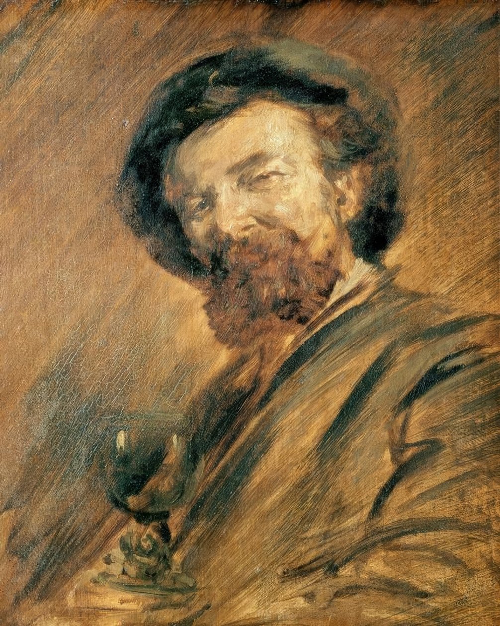 Önarckép borospohárral alkotó: Wilhelm Busch