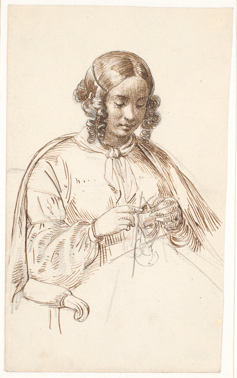 Fiatal kötő hölgy, fél alak alkotó: Wilhelm Marstrand