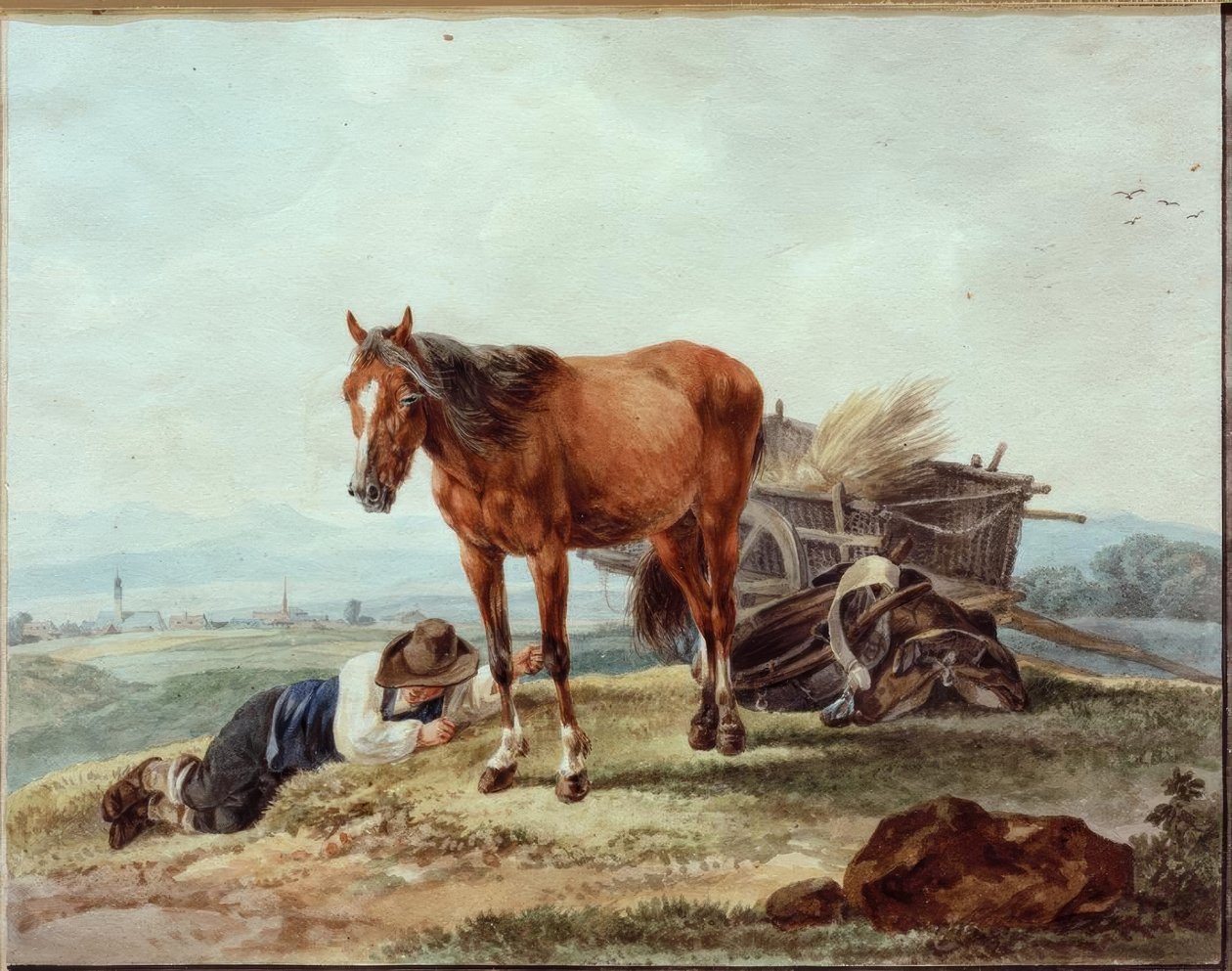 Alvó tanyasi fiú lóval alkotó: Wilhelm von Kobell