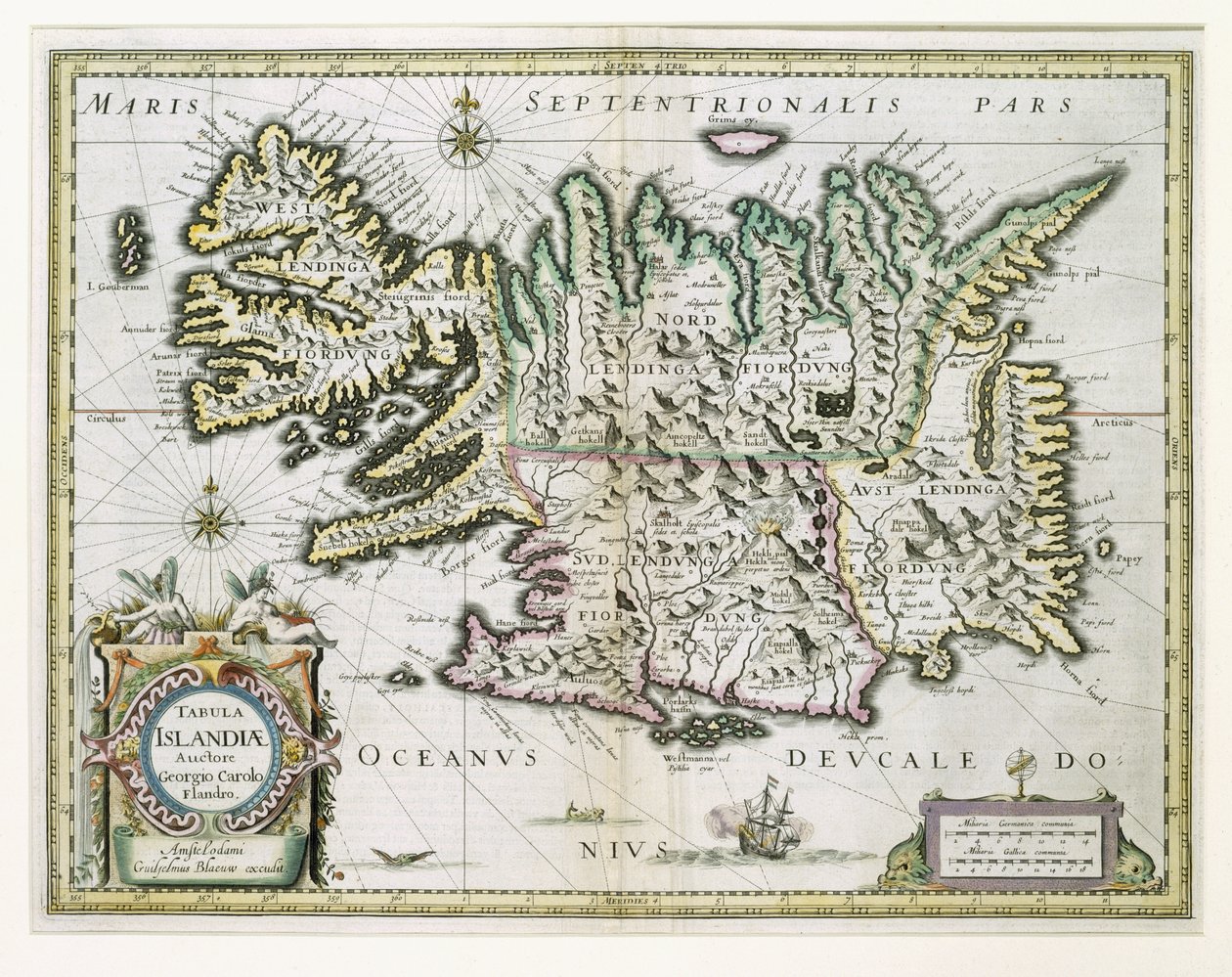 Izland térképe (színes metszet) alkotó: Willem Janszoon Blaeu