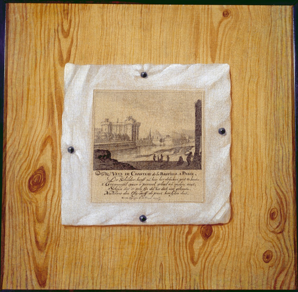 Trompe LOeil a Bastille metszetéről, Párizs, fa válaszfalra szegezve 1679 alkotó: Willem van Nijmegen