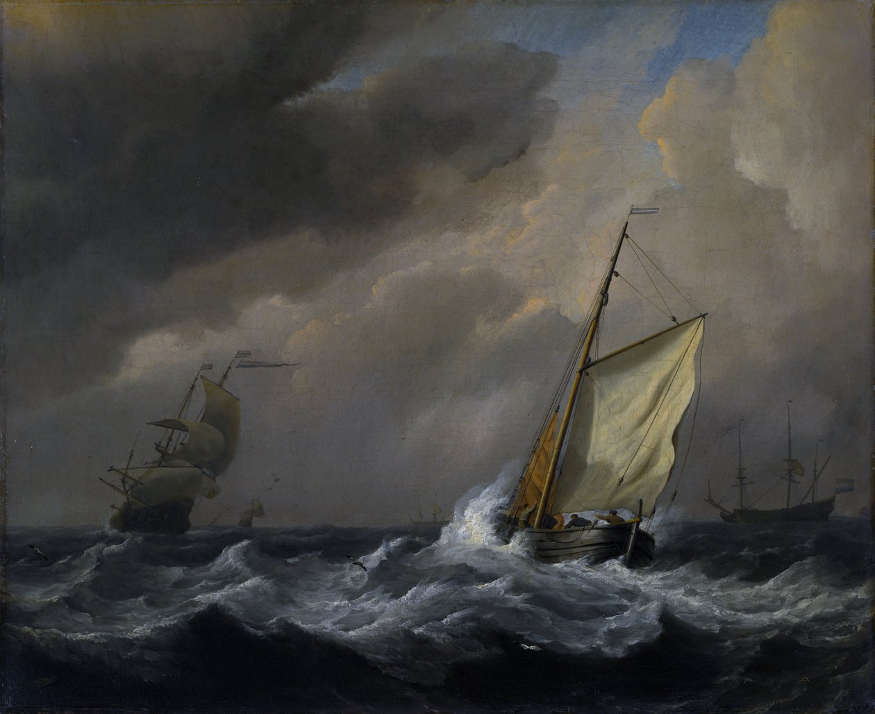 Egy kis holland hajó, vontatva erős szélben alkotó: Willem van de Velde the Younger