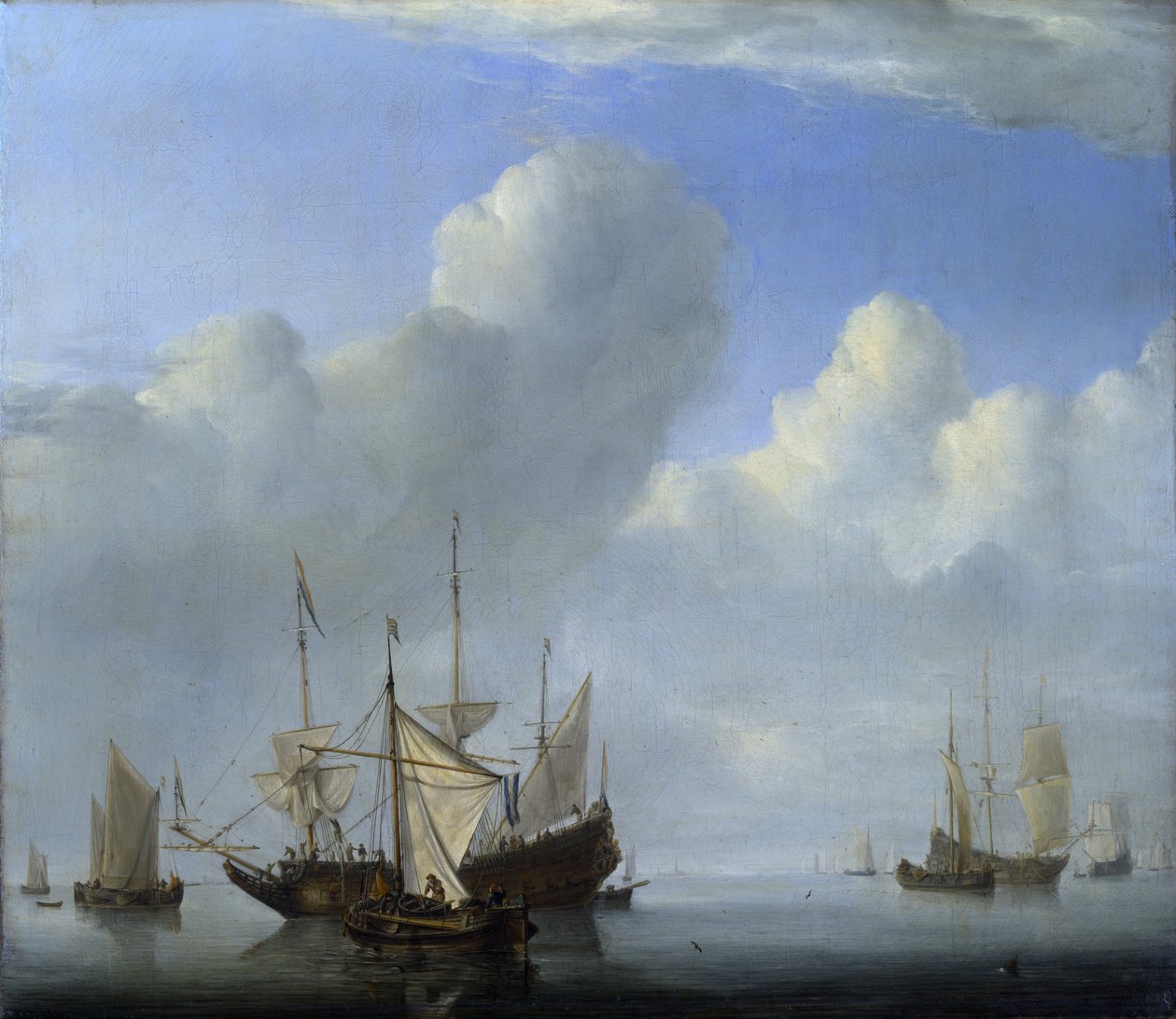 Egy hajó horgonyoz, egy másik pedig Vitorla alatt alkotó: Willem van de Velde the Younger