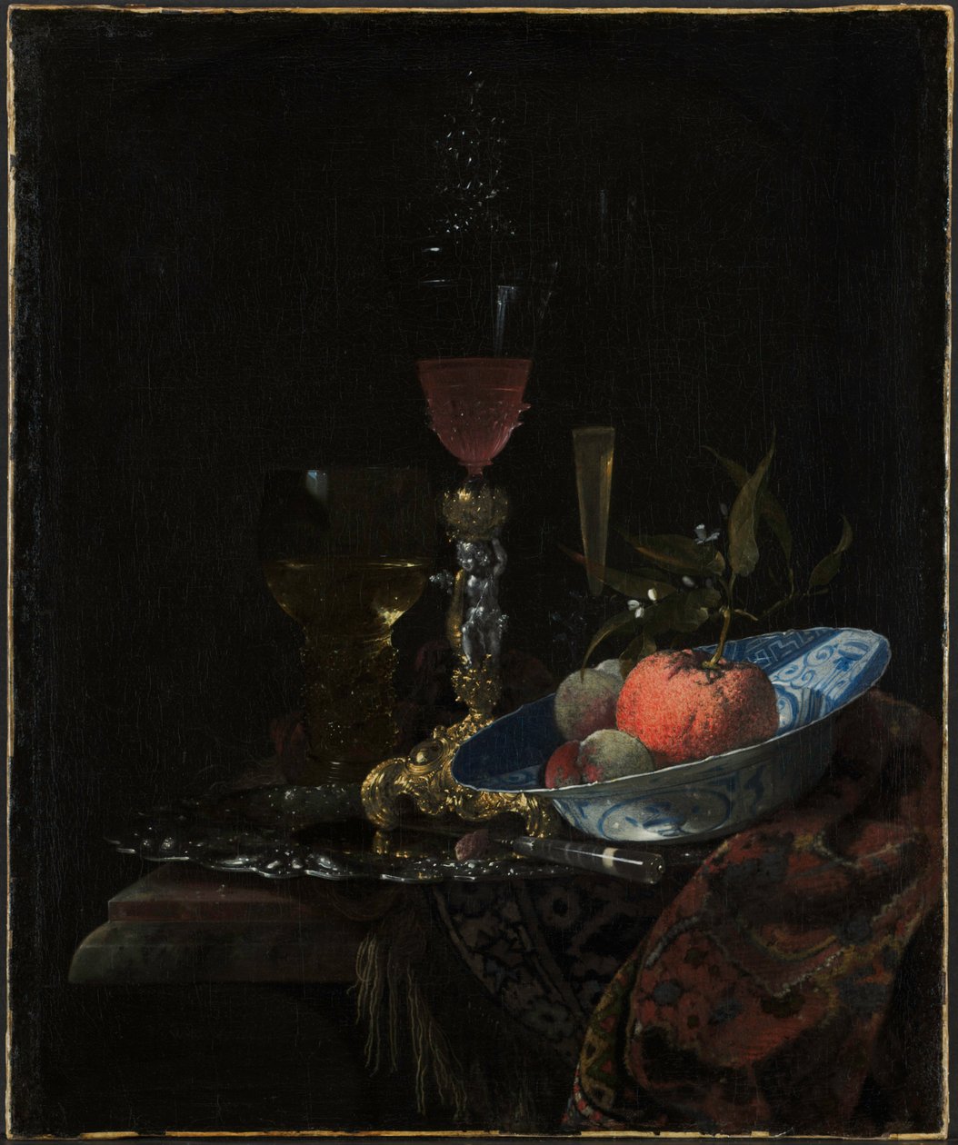 Borospohár és egy tál gyümölcs, 1663. alkotó: Willem Kalf