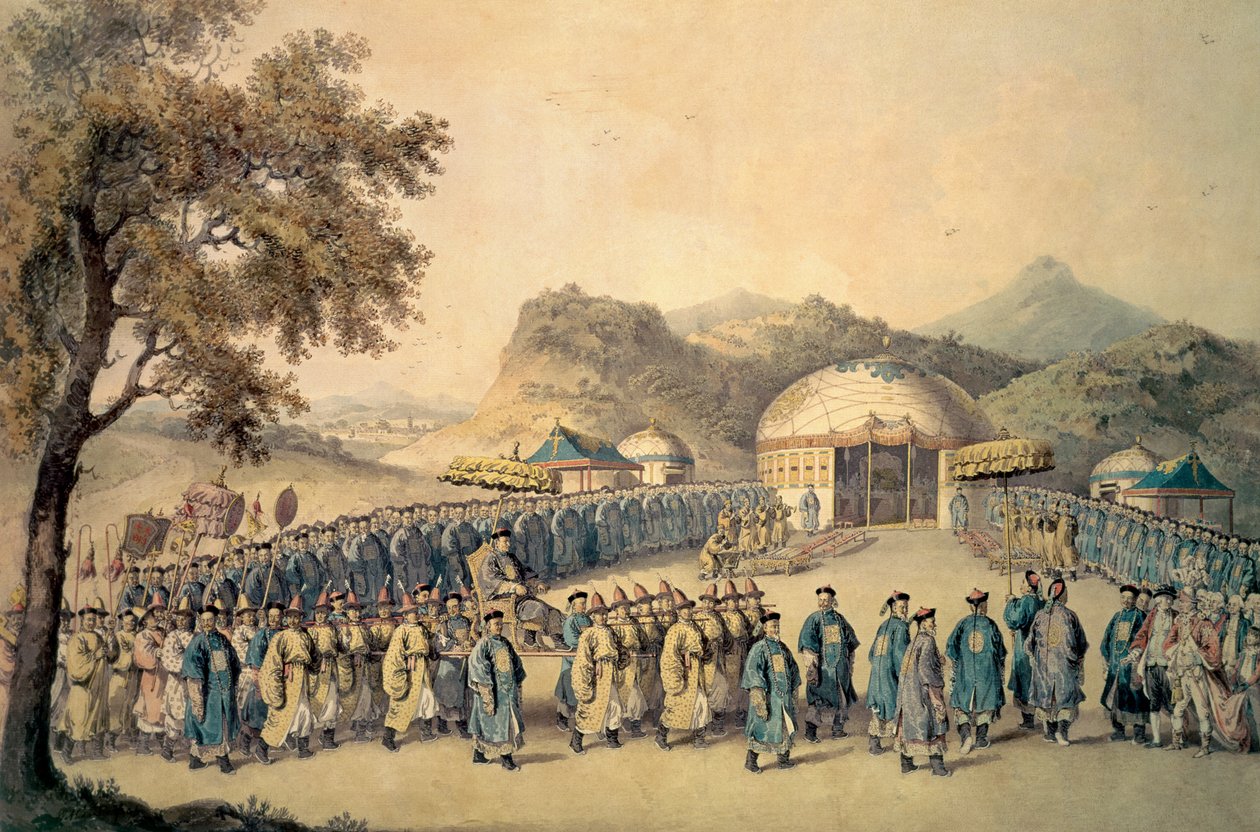 A kínai császár közeledése tatári sátrához, hogy fogadja George brit nagykövetet, Macartney 1. grófot (1737-1806), 1793 alkotó: William Alexander