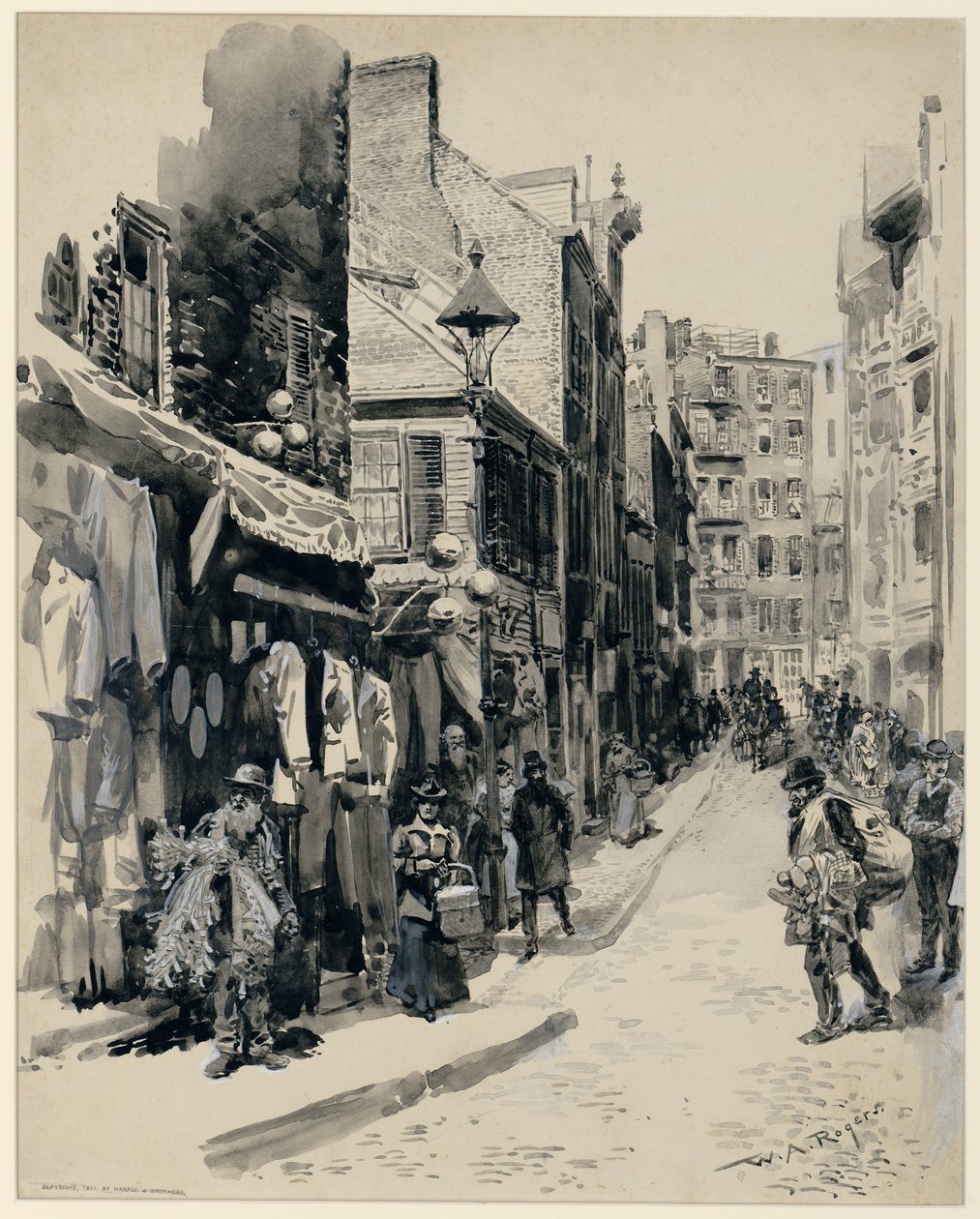 The Jewish Quarter, Boston, 1899-ben (toll, tinta és mosás papíron) alkotó: William Allen Rogers