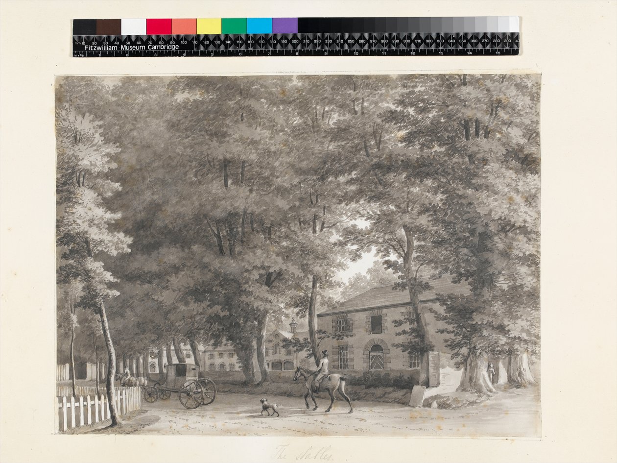 No.3933.f8 Kilátás az istállóra Lord Fitzwilliam Mount Merrion birtokán, Dublin közelében, 1806 (tinta és mosás) alkotó: William Ashford