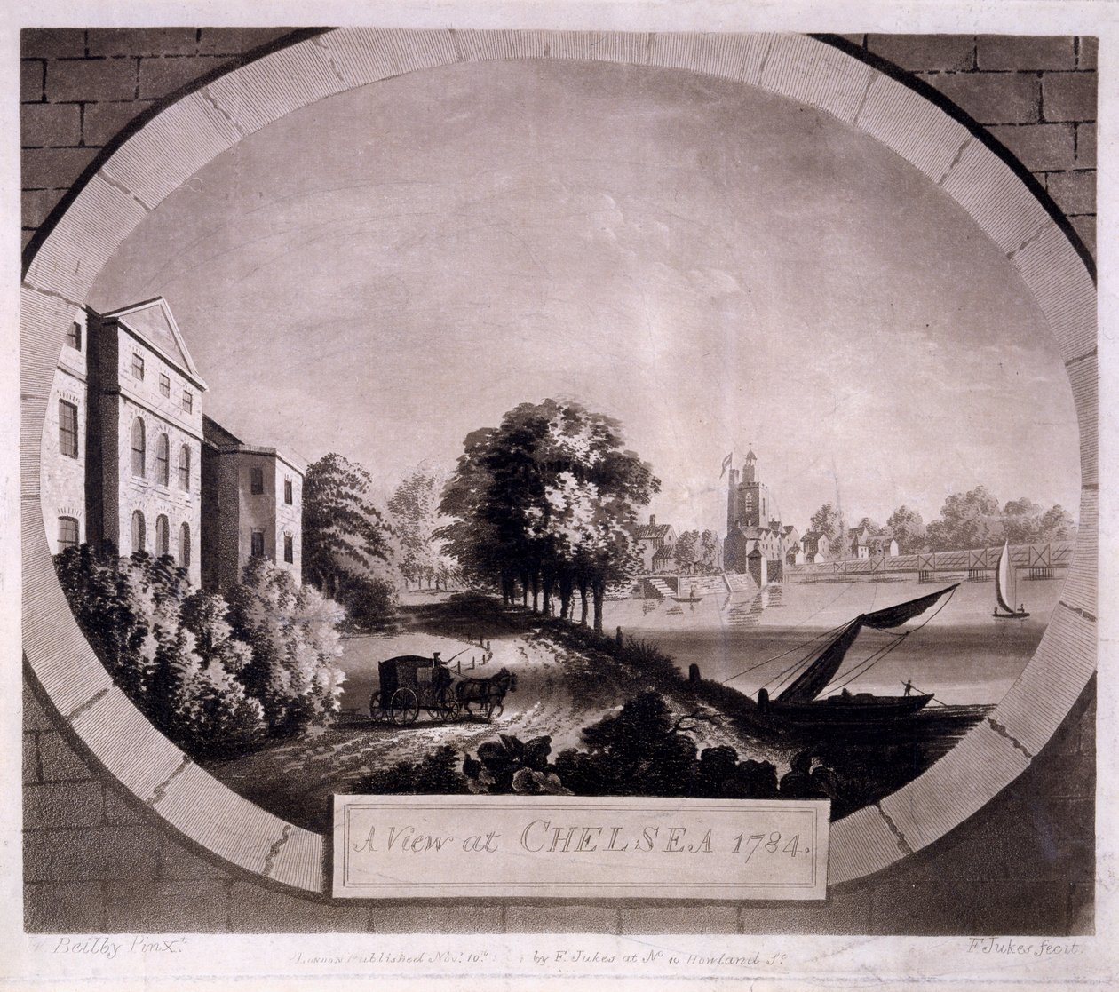 Nézet Chelsea-ben, F. Jukes által készített nyomat, 1784 (akvatinta metszet) alkotó: William Beilby