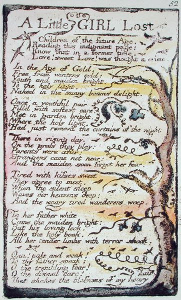 Elveszett kislány, 52. lemez (Bentley 51) a Songs of Innocence and of Experience-ből (Bentley Copy L) 1789-94 (magas metszet tollal és WC-vel) alkotó: William Blake