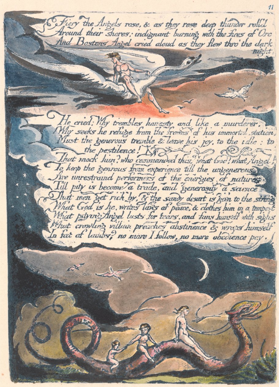 Amerika. Egy prófécia, 13. lemez, Tüzes angyalok rózsa ... alkotó: William Blake